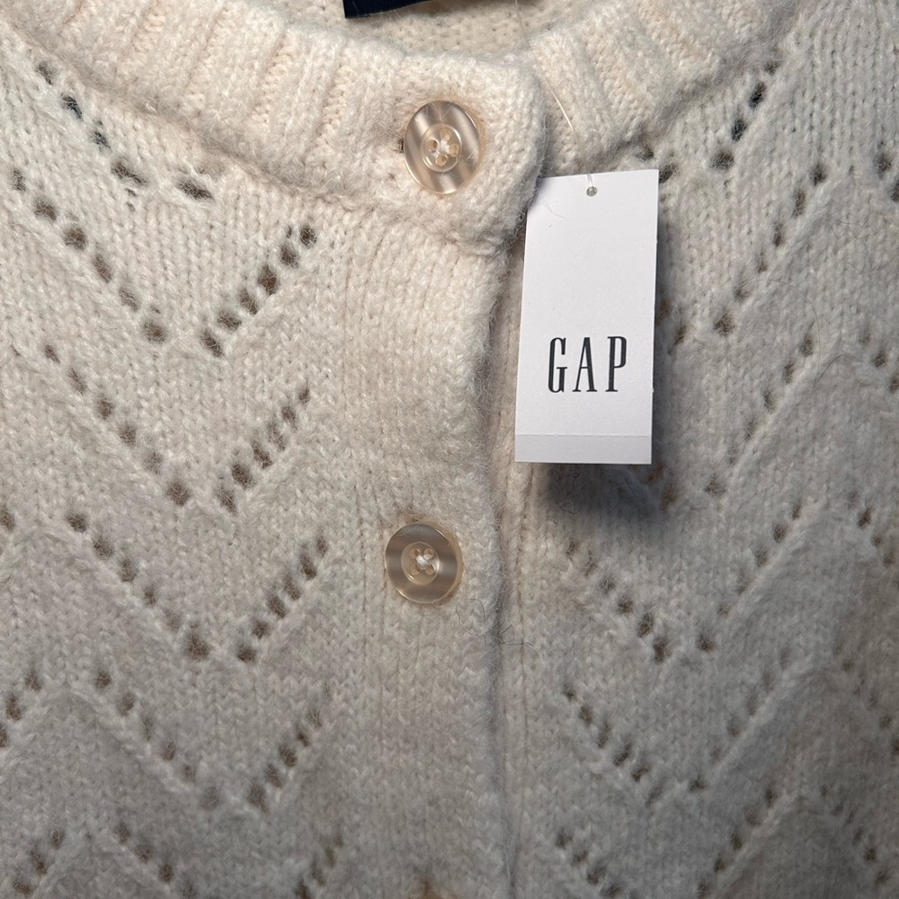 Gap Cream Openwork Knit Button-Front Cardigan - image 5